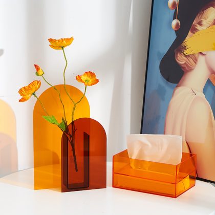 Simple Style Orange Acrylic Tissue Box – Minimalist Tissue Holder